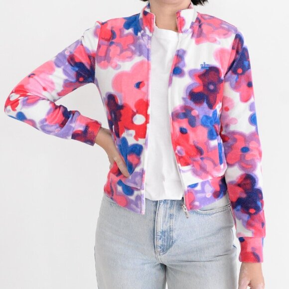 Juicy Couture All Over Floral Zip Up TerryCloth Mockneck Jacket Sweater Small - Picture 1 of 10